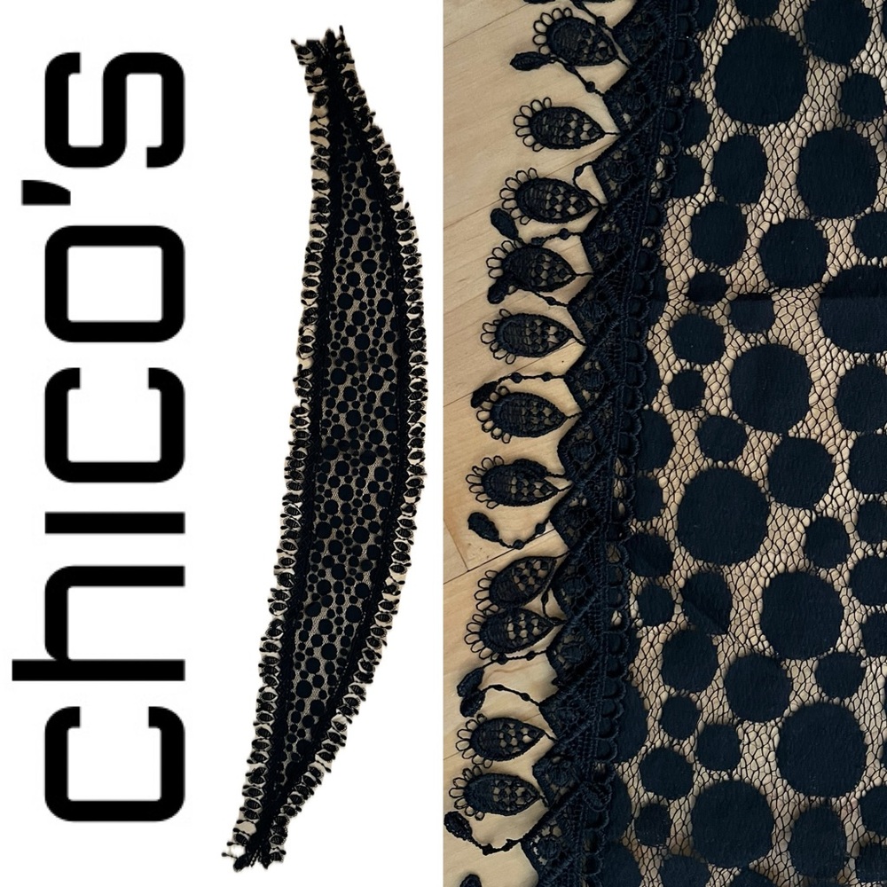 ⚫️NWOT? Lace Polka Dot Tassels Chico's Scarf | Loredo | Black | Cotton/Nylon
